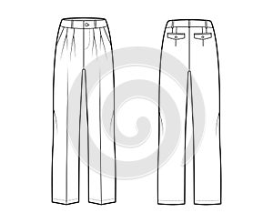 Pantaloni su misura tecnico moda illustrazioni Basso cintura crescita pendenza tritato bussa tasche due volte cintura ciclo continuo 