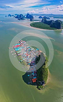 Panyee muslim floating village aerial view in Phang Nga national park in Thailand