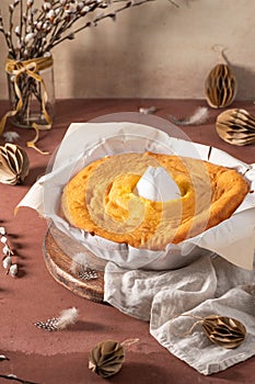 Pao de Lo de Margaride. The traditional Portuguese sponge cake wrapped in the typical paper used on the baking photo