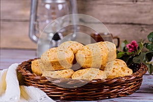 Pao de queijo, mineiro, cheese bread in basket