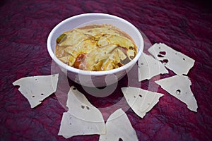 Papad ki sabji a north western indian cuisine food dish from rajasthani and gujarati state in india. Traditional side dish curry