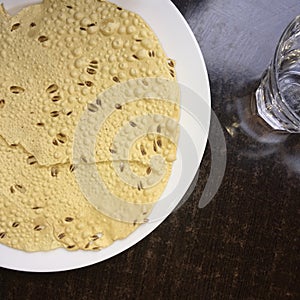 Papadum bread on a plate