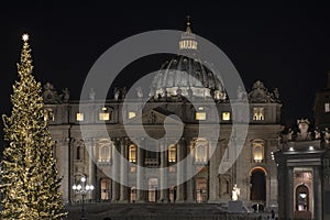 Papal Basilica of Saint Peter in Vatican at Christmas Cathedral of Saint Peter in Rome, Italy