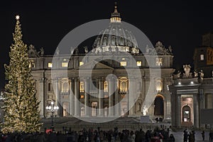 Papal Basilica of Saint Peter in Vatican at Christmas Cathedral of Saint Peter in Rome, Italy