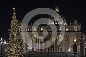 Papal Basilica of Saint Peter in Vatican at Christmas Cathedral of Saint Peter in Rome, Italy