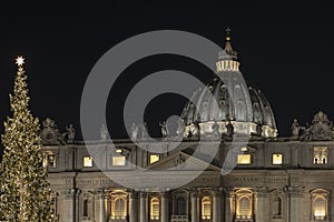 Papal Basilica of Saint Peter in Vatican at Christmas Cathedral of Saint Peter in Rome, Italy