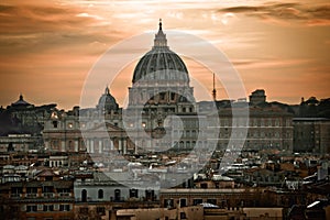 The Papal Basilica of Saint Peter in Vatican dramatic dawn view