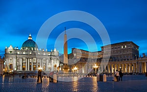 The Papal Basilica of Saint Peter in the Vatican. Night scene.