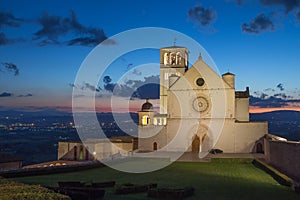 The Papal Basilica of St. Francis of Assisi at sunset