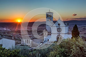 Papal Basilica of St. Francis of Assisi at sunset