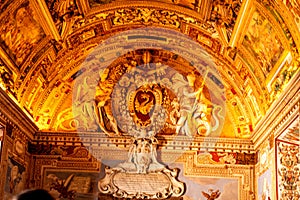 Papal Symbol Statues, Vatican Museum Inside Ornate Ceiling Map Room