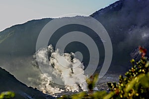 Papandayan crater smoke in the morning
