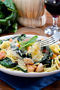 Papardelle with the chicken and with the spinach