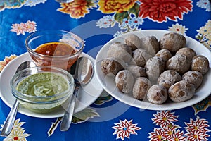 Papas arrugadas, traditional boiled potato dish eaten in the Canary Islands. Canarian wrinkly potatoes photo