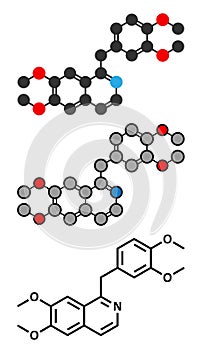 Papaverine opium alkaloid molecule. Used as antispasmodic drug