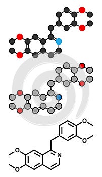 Papaverine opium alkaloid molecule. Used as antispasmodic drug photo