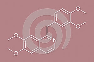 Papaverine opium alkaloid molecule. Used as antispasmodic drug. Skeletal formula.