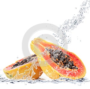 Papaya falling in water