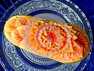 Papaya fruit beautiful creative Thai original carving