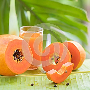 Papaya fruit glass jar with smoothie shake