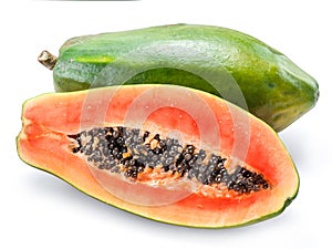 Papaya fruit isolated on a white background.