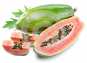 Papaya fruit isolated on white background.