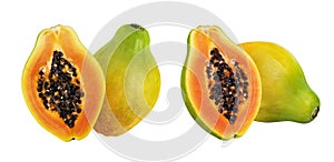 Papaya fruit isolated on white background with clipping path