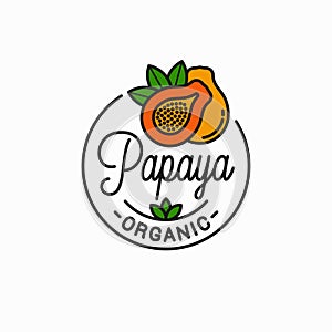Papaya fruit logo. Round linear of papaya slice
