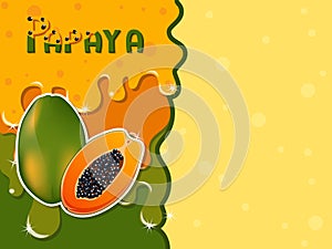 Papaya fruit melted flowing consisting of dark tasty sweet liquid. Abstract background. Copy space for text. Vector illustration