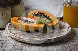 Papaya fruit and papaya juice - image