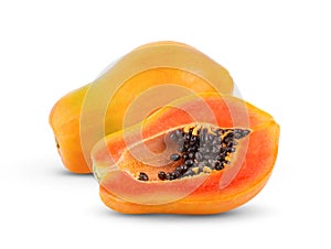 Papaya fruit with seeds isolated on white background