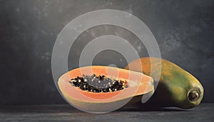 Papaya fruits on dark grunge background