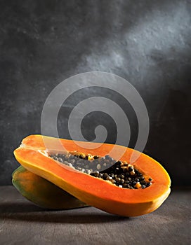 Papaya fruits on dark rustic background