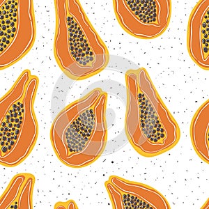 Papaya hand drawn seamless pattern in doodle style. Trendy vector illustrated pattern. Hawaiian fruits