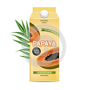 Papaya juice drink vector realistic. Product placement package fresh natural juice. Label packaging designs