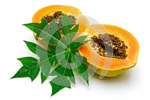 Papaya and leaf isolated