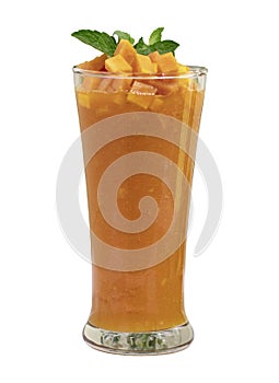 Papaya - mango Juice Smoothies in Glass Cups - isolated on white background
