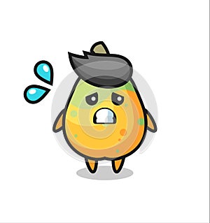 Papaya mascot character with afraid gesture