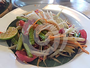 Papaya salad is delicious food of somtum thaifood