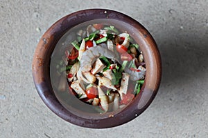 Papaya salad fresh shrimp, Vietnamese pork. Thai name is Papaya Salad Bua Lai