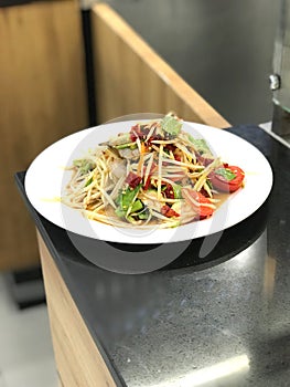 Papaya salad local food of Isaan people in Thailand