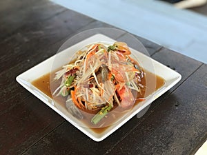 Papaya salad or Somtum is a popular Thai food.