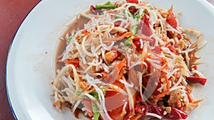 Papaya Salad (Somtum) with rice vermicelli, Thai foods