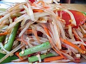 Papaya salad,`Somtum` in Thai food