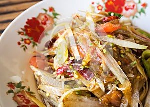 Papaya salad. Traditional food of Thailand. Spicy and sour tasty