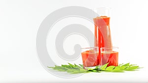 Papaya smoothie in glass jar and glasses on white background