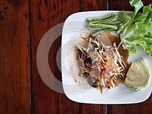 Papaya spicy salad or Som Tum.Thai-Esan food