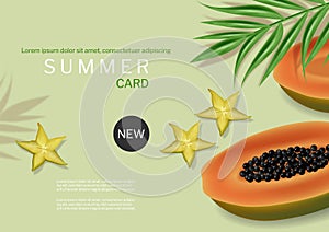 Papaya summer green banner vector realistic. Tropic fruits template backgrounds