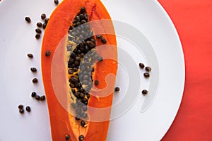 Papaya on a white plate