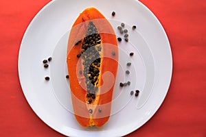 Papaya on a white plate